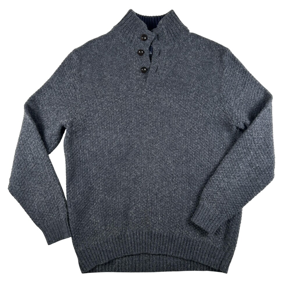 Vintage Lands' End Sweater Mens Large Mock Neck Waffle Knit Button Pullover